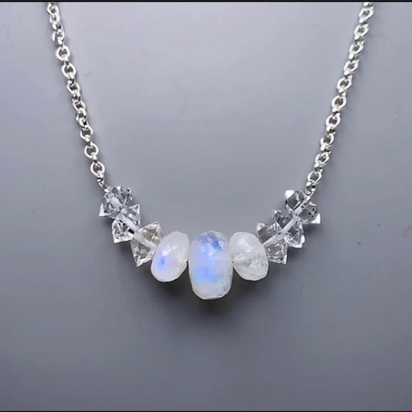 Hand Made Moonstone Diamond Necklace - Picture 1 of 4